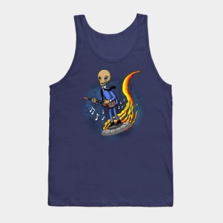 Cute Retro Vintage Alien Musician Riding UFO Gift For Alien And Music Lovers Tank Top